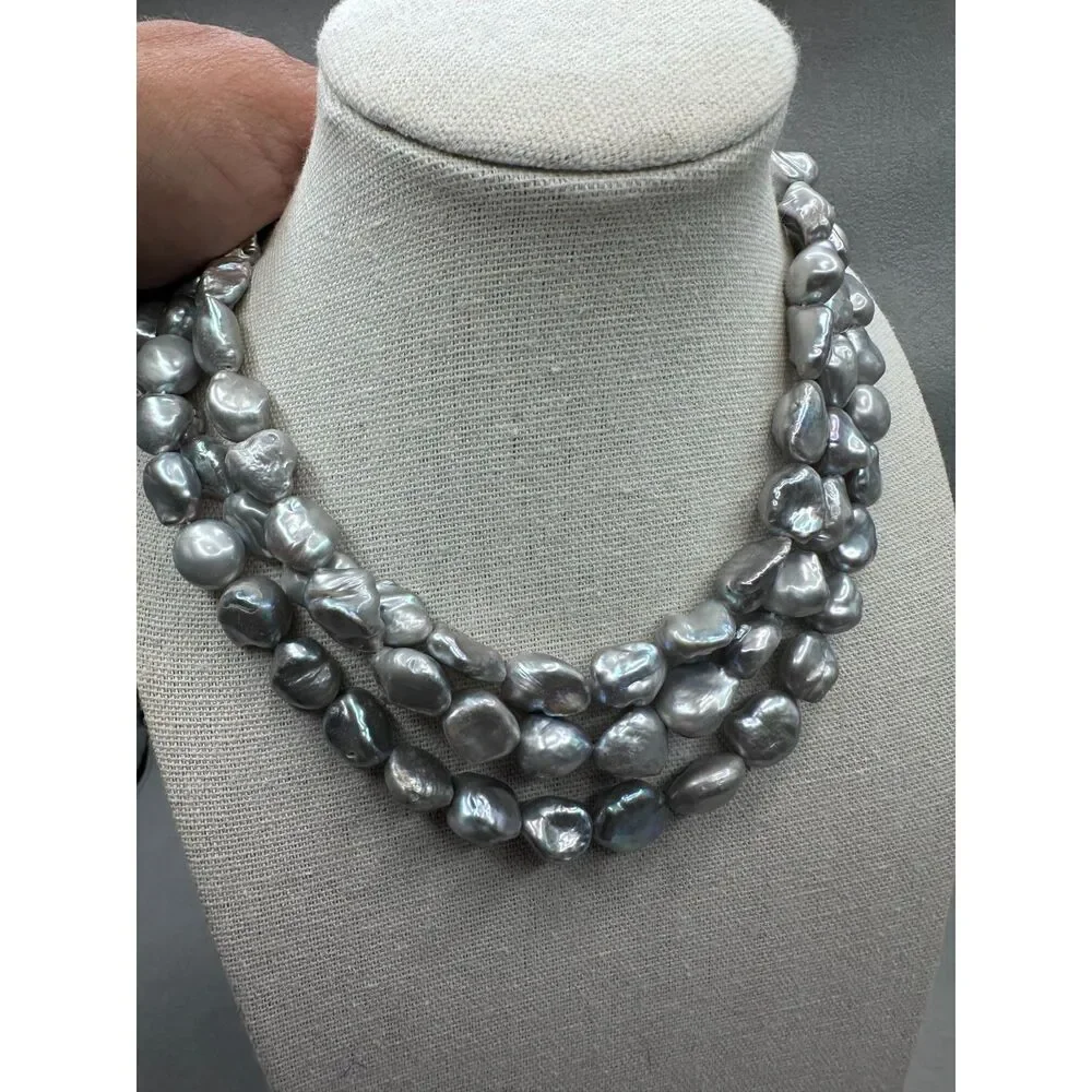 Lot of 3 Gray Keshi Pearl Strand Bundle strands for  DIY
